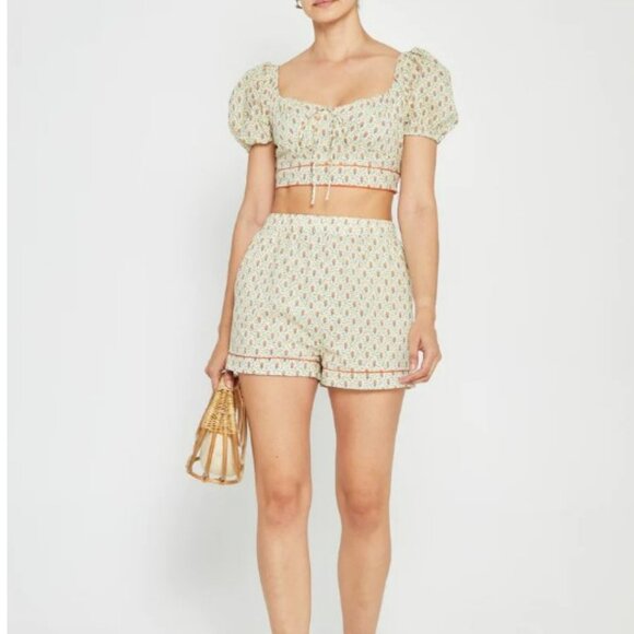 Revolve Kourt Fefe Floral 100% Cotton Set Crop Top and Shorts w Pockets Size S - Picture 2 of 14